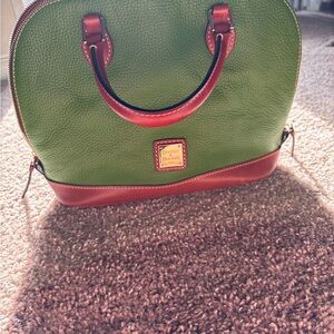 Dooney & Bourke Green and Brown Satchel with Textured Finish